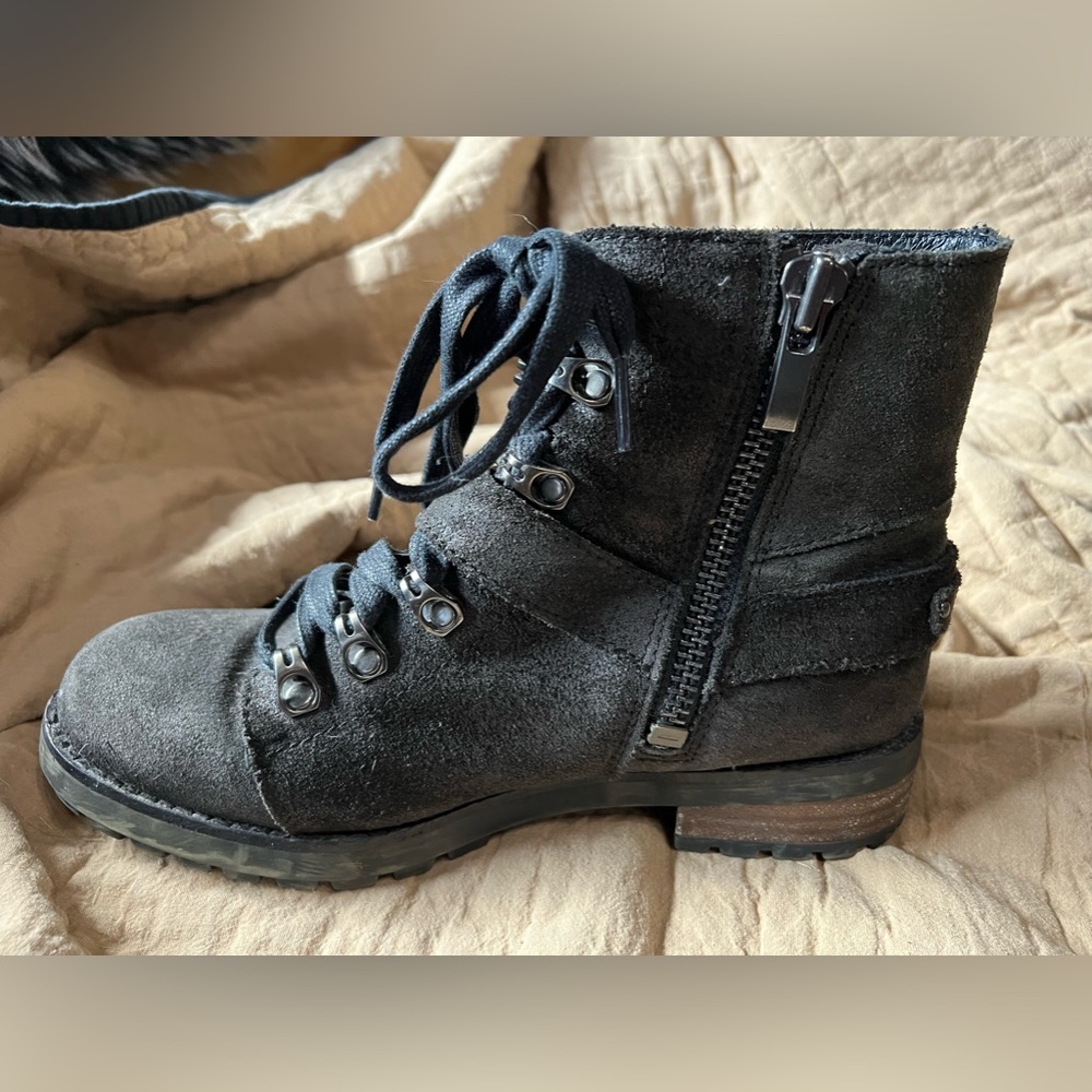 Ugg Fritzi black suede lace-up Moto boots